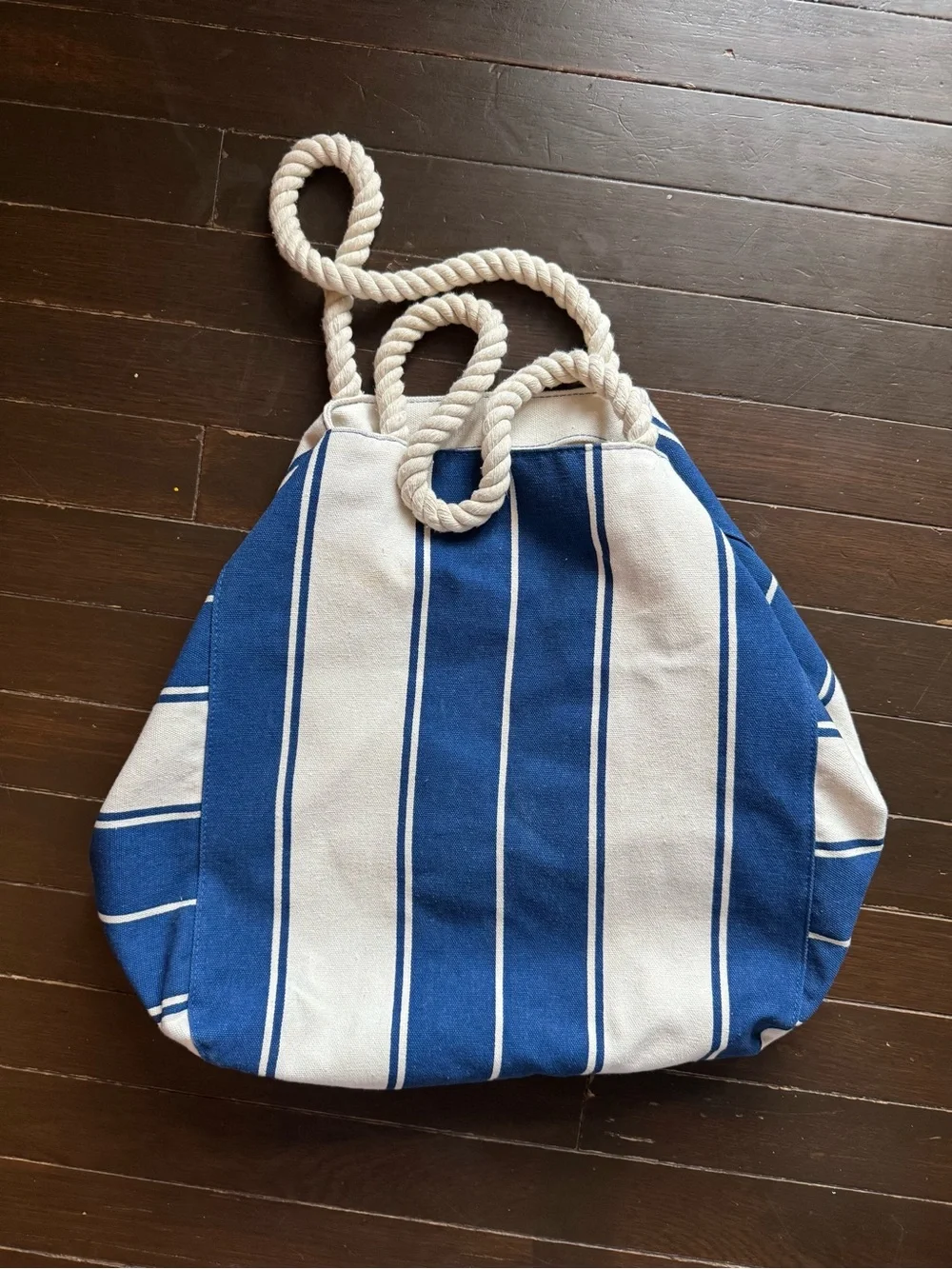 Lancome Blue and Cream Striped Rope-Handle Hobo